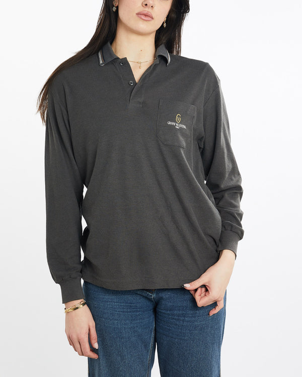 Vintage, 90s, Gianni, Valentino, Long, Sleeve, Polo, Shirt, The Real Deal, size medium, colour Grey, newtown, sydney, australia, thrift store, opshop, preloved, secondhand, sustainable, retro, antique, 70s, 80s, 90s, 2000s, 00s, fashion, clothing, streetwear, trendy, garment, style, boutique, store, shop, archive, sale, cheap, best, top, Shirts