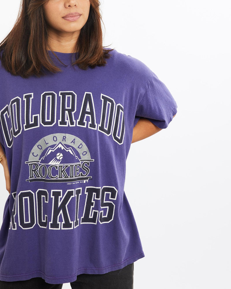 Vintage, 1991, MLB, Colorado, Rockies, Tee, The Real Deal, size extra small, colour Red, newtown, sydney, australia, thrift store, opshop, preloved, secondhand, sustainable, retro, antique, 70s, 80s, 90s, 2000s, 00s, fashion, clothing, streetwear, trendy, garment, style, boutique, store, shop, archive, sale, cheap, best, top, T-Shirts