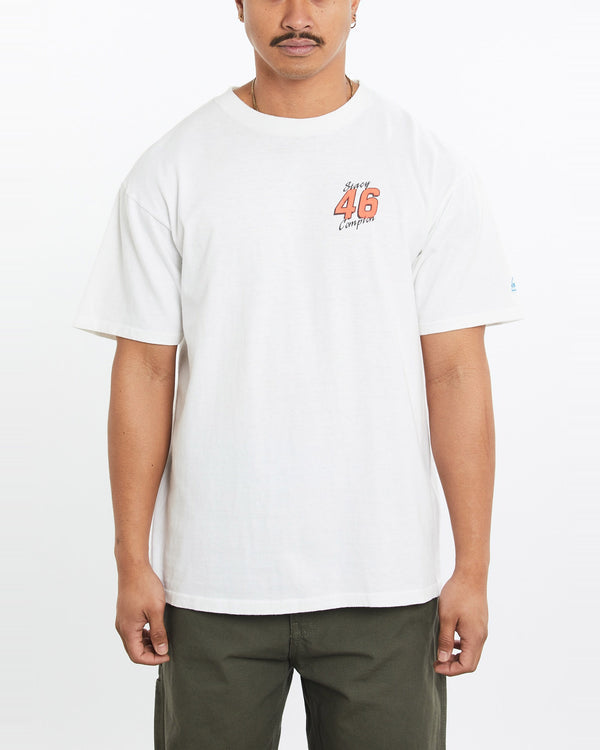 Vintage, 90s, Stacy, Compton, Racing, Tee, The Real Deal, size large, colour White, newtown, sydney, australia, thrift store, opshop, preloved, secondhand, sustainable, retro, antique, 70s, 80s, 90s, 2000s, 00s, fashion, clothing, streetwear, trendy, garment, style, boutique, store, shop, archive, sale, cheap, best, top, T-Shirts