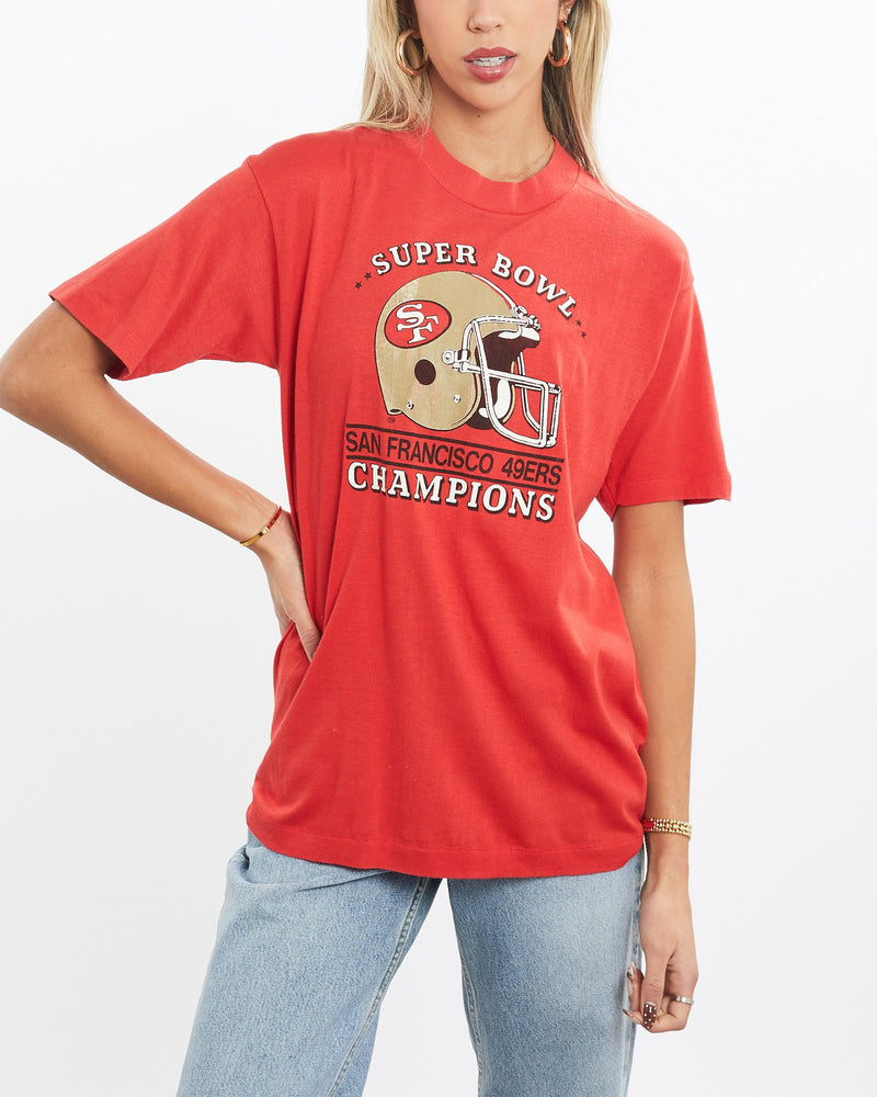 Vintage, 80s, NFL, San, Francisco, 49ers, Super, Bowl, Tee, The Real Deal, size extra small, colour Red, newtown, sydney, australia, thrift store, opshop, preloved, secondhand, sustainable, retro, antique, 70s, 80s, 90s, 2000s, 00s, fashion, clothing, streetwear, trendy, garment, style, boutique, store, shop, archive, sale, cheap, best, top, T-Shirts