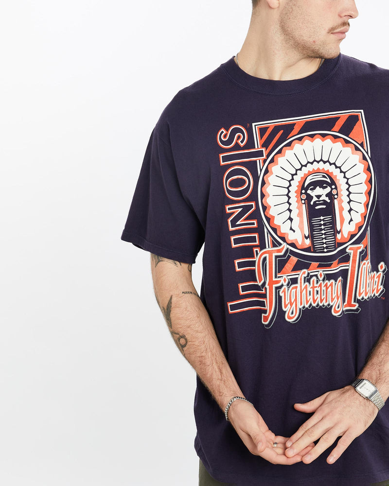 Vintage, 90s, NCAA, University, of, Illinois, Fighting, Illini, Tee, The Real Deal, size extra large, colour Navy, newtown, sydney, australia, thrift store, opshop, preloved, secondhand, sustainable, retro, antique, 70s, 80s, 90s, 2000s, 00s, fashion, clothing, streetwear, trendy, garment, style, boutique, store, shop, archive, sale, cheap, best, top, T-Shirts