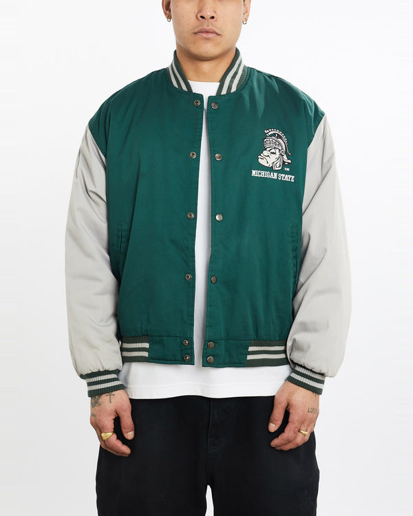 Vintage, NCAA, Michigan, State, Spartans, Varsity, Jacket, The Real Deal, size extra large, colour Multicolour, newtown, sydney, australia, thrift store, opshop, preloved, secondhand, sustainable, retro, antique, 70s, 80s, 90s, 2000s, 00s, fashion, clothing, streetwear, trendy, garment, style, boutique, store, shop, archive, sale, cheap, best, top, Jackets