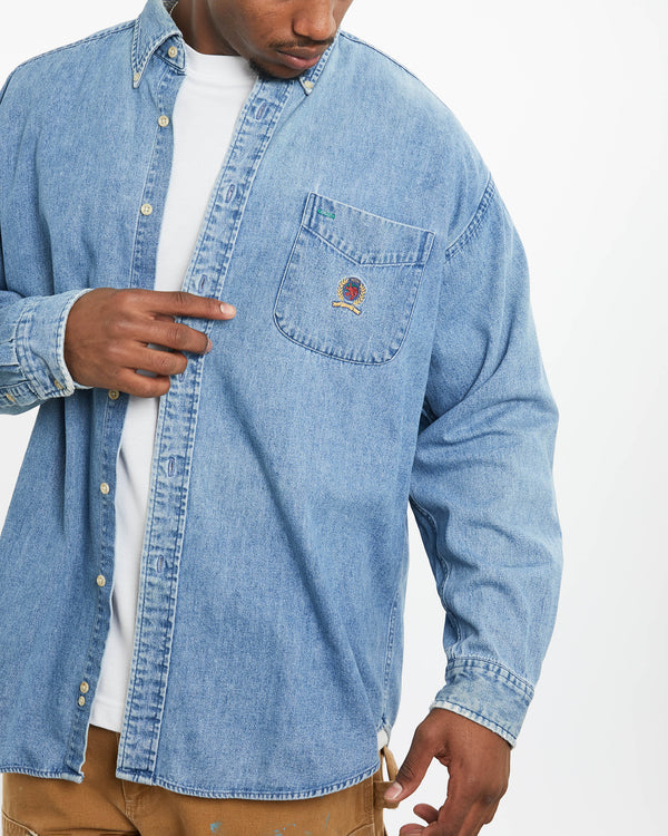 Vintage 90s Tommy Hilfiger Denim Button Up Shirt <br>XL , The Real Deal , newtown, sydney, australia, thrift store, opshop, preloved, secondhand, sustainable, retro, antique, 70s, 80s, 90s, 2000s, 00s, fashion, clothing, streetwear, trendy, garment, style, boutique, store, shop, archive, sale, cheap, best, top