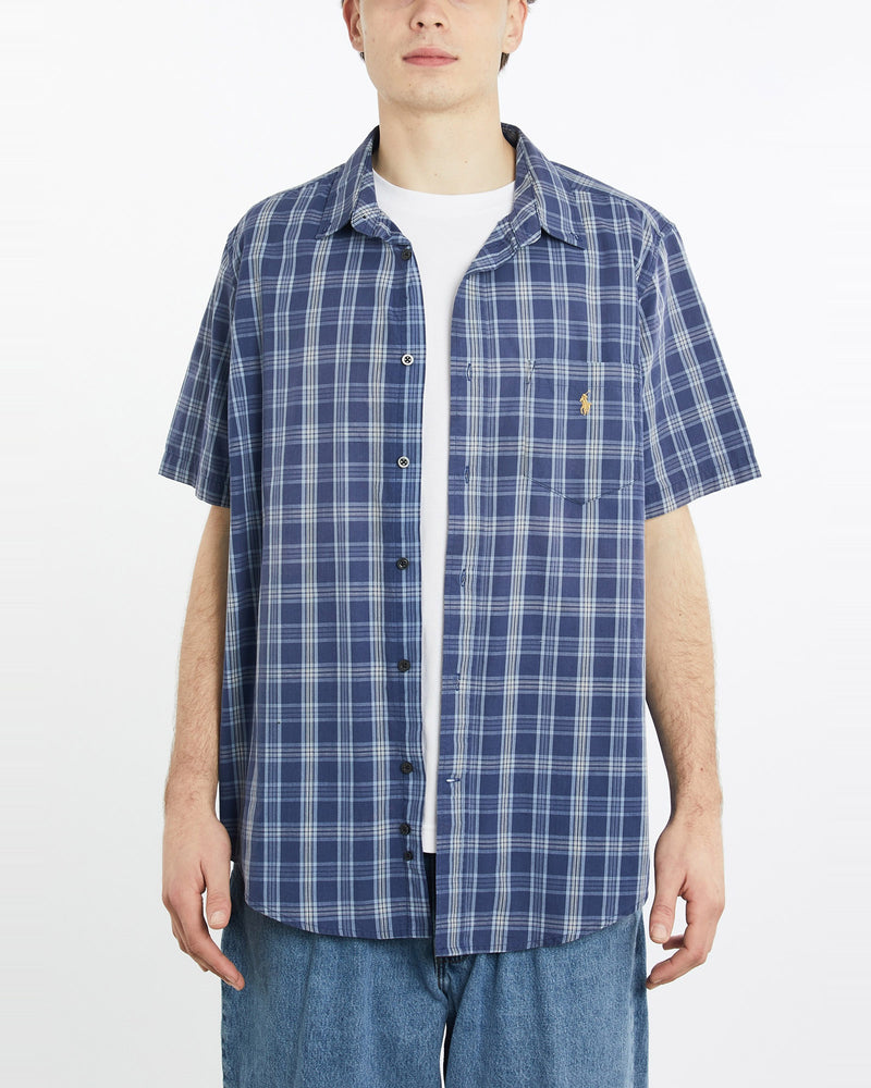 Vintage, 90s, Polo, Ralph, Lauren, Short, Sleeve, Button, Up, Shirt, The Real Deal, size extra large, colour Blue, newtown, sydney, australia, thrift store, opshop, preloved, secondhand, sustainable, retro, antique, 70s, 80s, 90s, 2000s, 00s, fashion, clothing, streetwear, trendy, garment, style, boutique, store, shop, archive, sale, cheap, best, top, Shirts