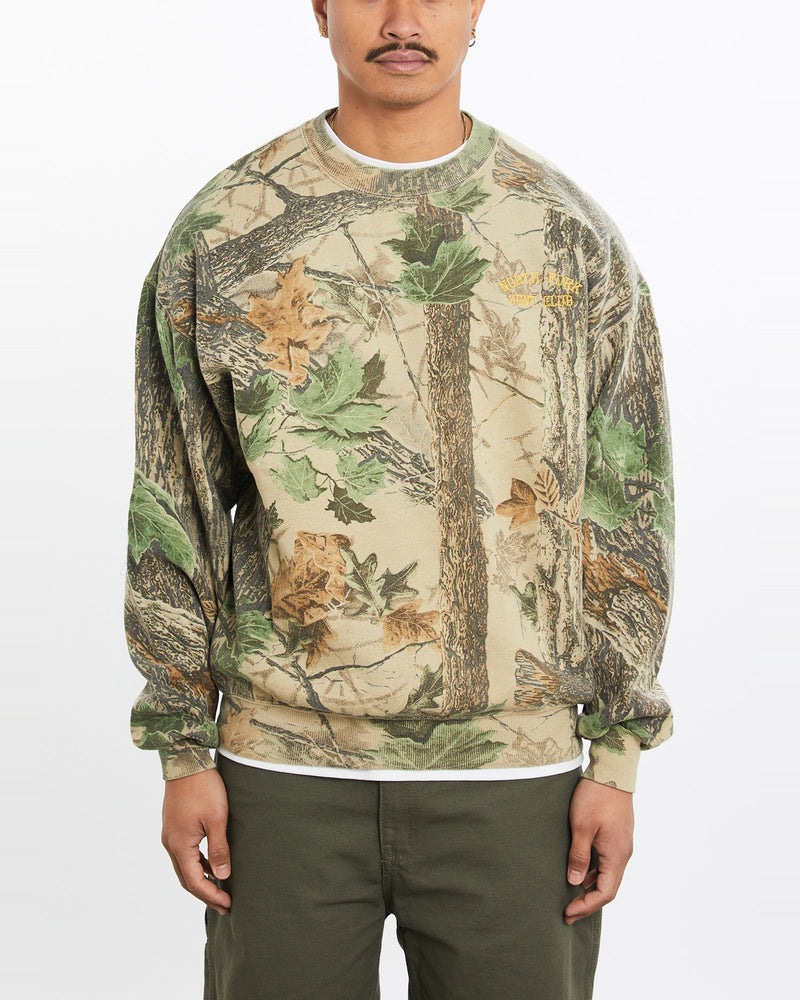 Vintage, 90s, North, Fork, Hunt, Club, Realtree, Camo, Sweatshirt, The Real Deal, size large, colour Green, newtown, sydney, australia, thrift store, opshop, preloved, secondhand, sustainable, retro, antique, 70s, 80s, 90s, 2000s, 00s, fashion, clothing, streetwear, trendy, garment, style, boutique, store, shop, archive, sale, cheap, best, top, Sweats and hoodies