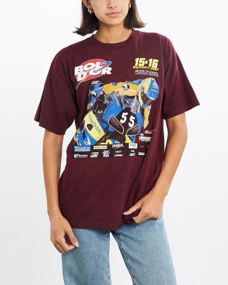 Vintage, MotoGP, Racing, Tee, The Real Deal, size small, colour Burgundy, newtown, sydney, australia, thrift store, opshop, preloved, secondhand, sustainable, retro, antique, 70s, 80s, 90s, 2000s, 00s, fashion, clothing, streetwear, trendy, garment, style, boutique, store, shop, archive, sale, cheap, best, top, T-Shirts