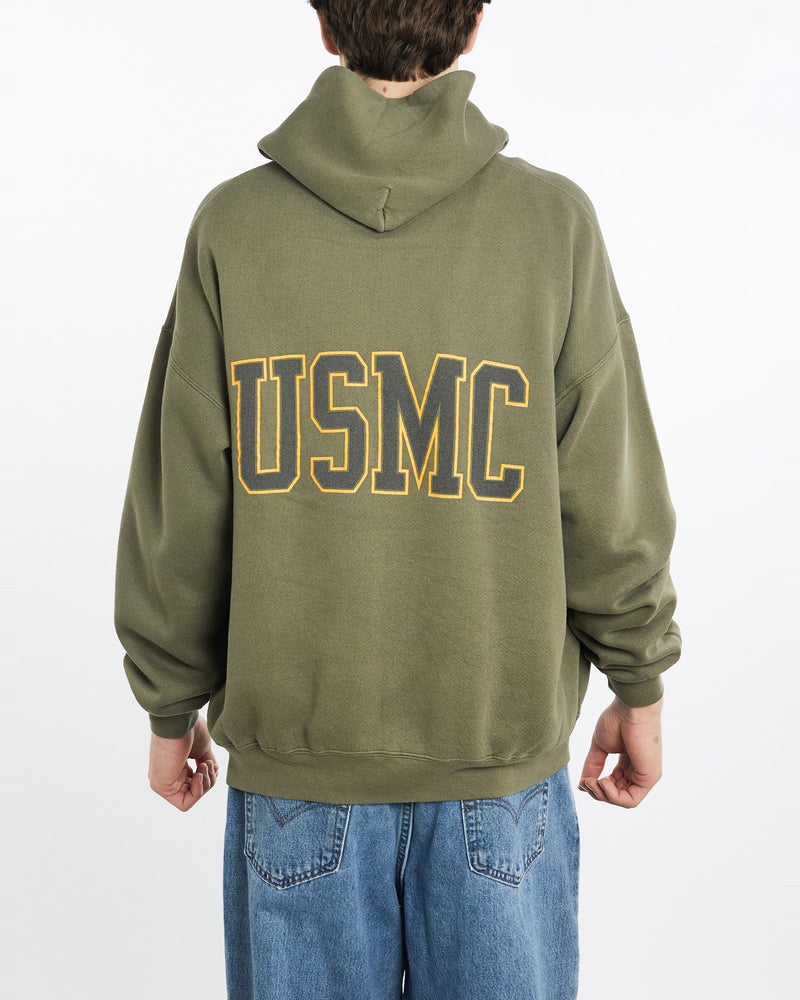 Vintage, United, States, Marine, Corps, Hooded, Sweatshirt, The Real Deal, size extra large, colour Green, newtown, sydney, australia, thrift store, opshop, preloved, secondhand, sustainable, retro, antique, 70s, 80s, 90s, 2000s, 00s, fashion, clothing, streetwear, trendy, garment, style, boutique, store, shop, archive, sale, cheap, best, top, Sweats and hoodies