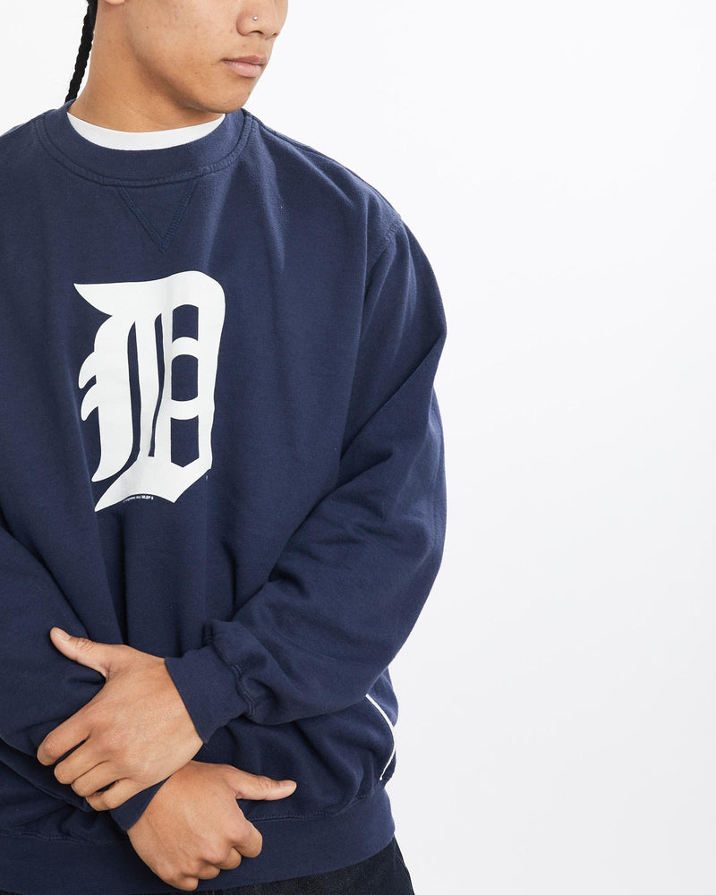 Vintage, MLB, Detroit, Tigers, Sweatshirt, The Real Deal, size large, colour Navy, newtown, sydney, australia, thrift store, opshop, preloved, secondhand, sustainable, retro, antique, 70s, 80s, 90s, 2000s, 00s, fashion, clothing, streetwear, trendy, garment, style, boutique, store, shop, archive, sale, cheap, best, top, Sweats and hoodies