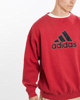 Vintage, 90s, Adidas, Sweatshirt, The Real Deal, size large, colour Burgundy, newtown, sydney, australia, thrift store, opshop, preloved, secondhand, sustainable, retro, antique, 70s, 80s, 90s, 2000s, 00s, fashion, clothing, streetwear, trendy, garment, style, boutique, store, shop, archive, sale, cheap, best, top, Sweats and hoodies
