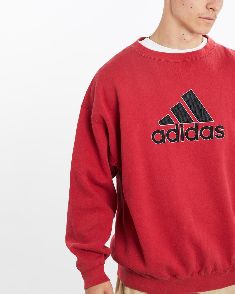 Vintage, 90s, Adidas, Sweatshirt, The Real Deal, size large, colour Burgundy, newtown, sydney, australia, thrift store, opshop, preloved, secondhand, sustainable, retro, antique, 70s, 80s, 90s, 2000s, 00s, fashion, clothing, streetwear, trendy, garment, style, boutique, store, shop, archive, sale, cheap, best, top, Sweats and hoodies