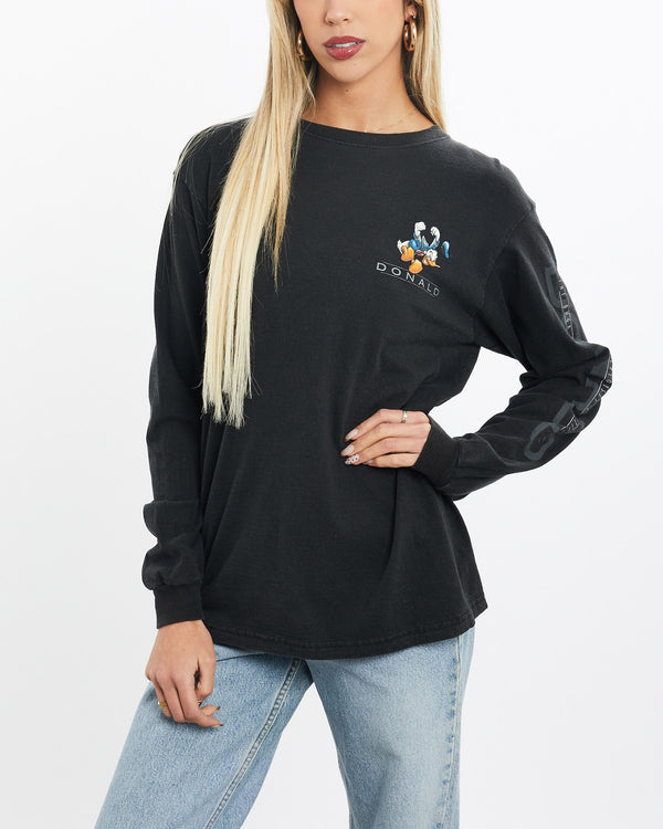 Vintage, 90s, Disney, Donald, Duck, Long, Sleeve, Tee, The Real Deal, size small, colour Black, newtown, sydney, australia, thrift store, opshop, preloved, secondhand, sustainable, retro, antique, 70s, 80s, 90s, 2000s, 00s, fashion, clothing, streetwear, trendy, garment, style, boutique, store, shop, archive, sale, cheap, best, top, T-Shirts