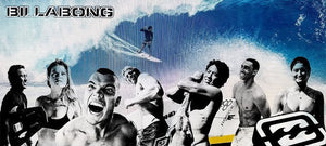 Collage of people with a surfer in the background, featuring the brand 'Bii Labong'.