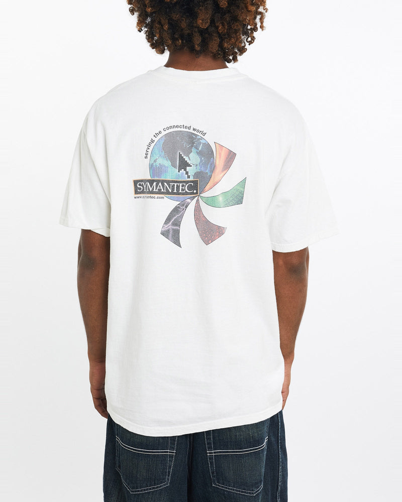 Vintage, Symantec, Tech, Tee, The Real Deal, size large, colour White, newtown, sydney, australia, thrift store, opshop, preloved, secondhand, sustainable, retro, antique, 70s, 80s, 90s, 2000s, 00s, fashion, clothing, streetwear, trendy, garment, style, boutique, store, shop, archive, sale, cheap, best, top, T-Shirts