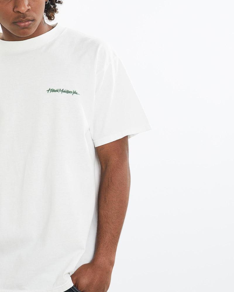 Vintage, Hitachi, Tech, Tee, The Real Deal, size large, colour White, newtown, sydney, australia, thrift store, opshop, preloved, secondhand, sustainable, retro, antique, 70s, 80s, 90s, 2000s, 00s, fashion, clothing, streetwear, trendy, garment, style, boutique, store, shop, archive, sale, cheap, best, top, T-Shirts