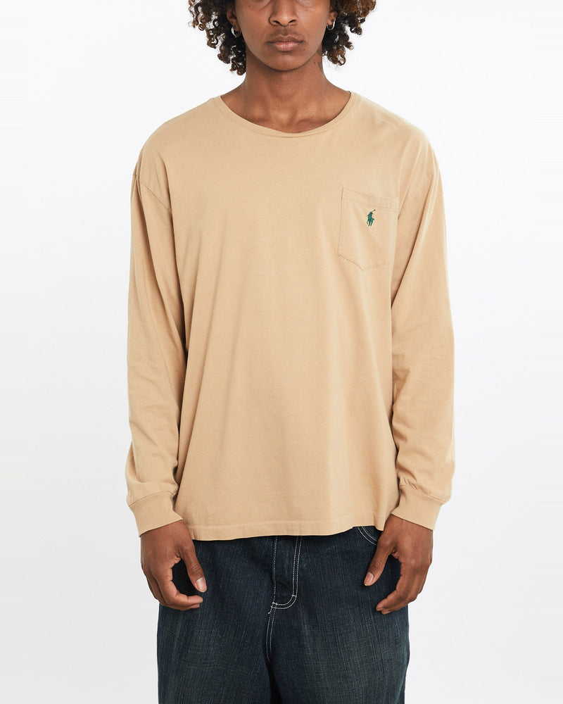 Vintage, 90s, Polo, Ralph, Lauren, Long, Sleeve, Tee, The Real Deal, size large, colour Beige, newtown, sydney, australia, thrift store, opshop, preloved, secondhand, sustainable, retro, antique, 70s, 80s, 90s, 2000s, 00s, fashion, clothing, streetwear, trendy, garment, style, boutique, store, shop, archive, sale, cheap, best, top, T-Shirts