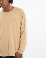 Vintage, 90s, Polo, Ralph, Lauren, Long, Sleeve, Tee, The Real Deal, size large, colour Beige, newtown, sydney, australia, thrift store, opshop, preloved, secondhand, sustainable, retro, antique, 70s, 80s, 90s, 2000s, 00s, fashion, clothing, streetwear, trendy, garment, style, boutique, store, shop, archive, sale, cheap, best, top, T-Shirts