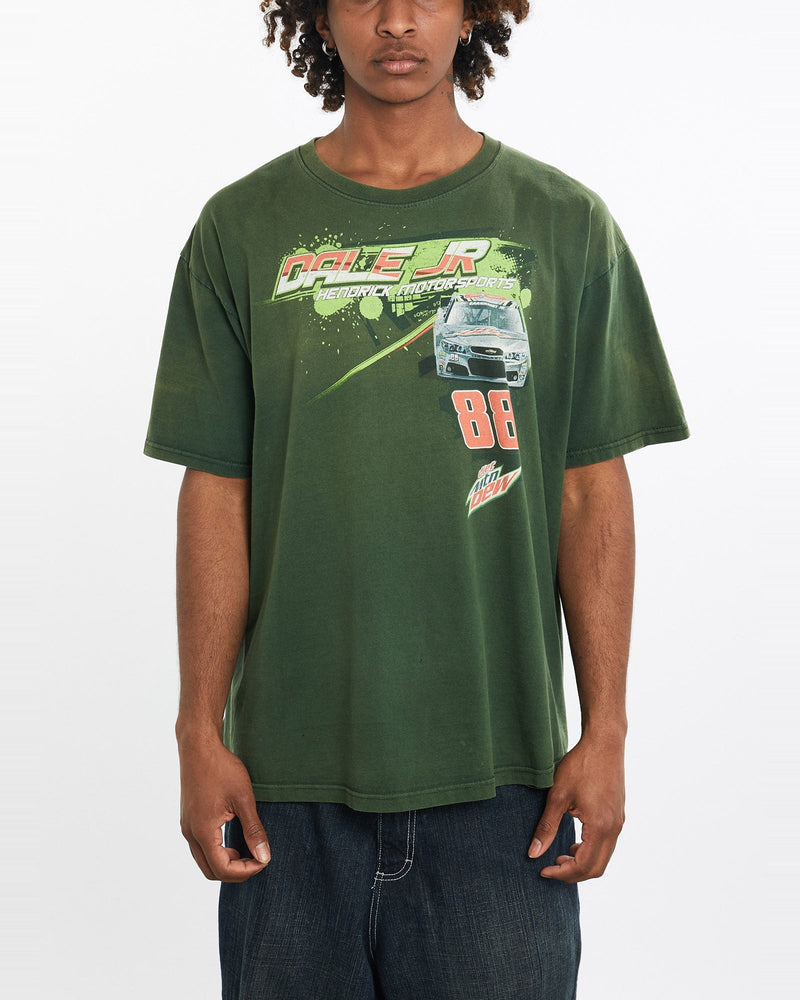 Vintage, Dale, Jr., Mountain, Dew, NASCAR, Tee, The Real Deal, size large, colour Green, newtown, sydney, australia, thrift store, opshop, preloved, secondhand, sustainable, retro, antique, 70s, 80s, 90s, 2000s, 00s, fashion, clothing, streetwear, trendy, garment, style, boutique, store, shop, archive, sale, cheap, best, top, T-Shirts