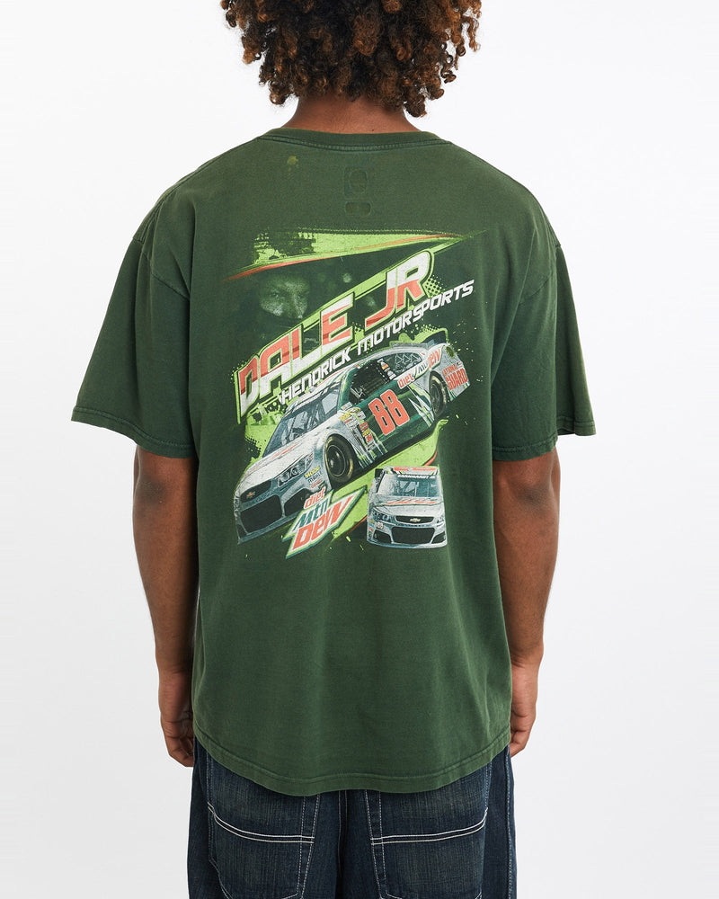 Vintage, Dale, Jr., Mountain, Dew, NASCAR, Tee, The Real Deal, size large, colour Green, newtown, sydney, australia, thrift store, opshop, preloved, secondhand, sustainable, retro, antique, 70s, 80s, 90s, 2000s, 00s, fashion, clothing, streetwear, trendy, garment, style, boutique, store, shop, archive, sale, cheap, best, top, T-Shirts