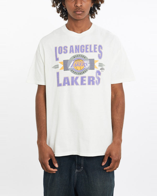 Vintage, 90s, NBA, Los, Angeles, Lakers, Tee, The Real Deal, size large, colour White, newtown, sydney, australia, thrift store, opshop, preloved, secondhand, sustainable, retro, antique, 70s, 80s, 90s, 2000s, 00s, fashion, clothing, streetwear, trendy, garment, style, boutique, store, shop, archive, sale, cheap, best, top, T-Shirts
