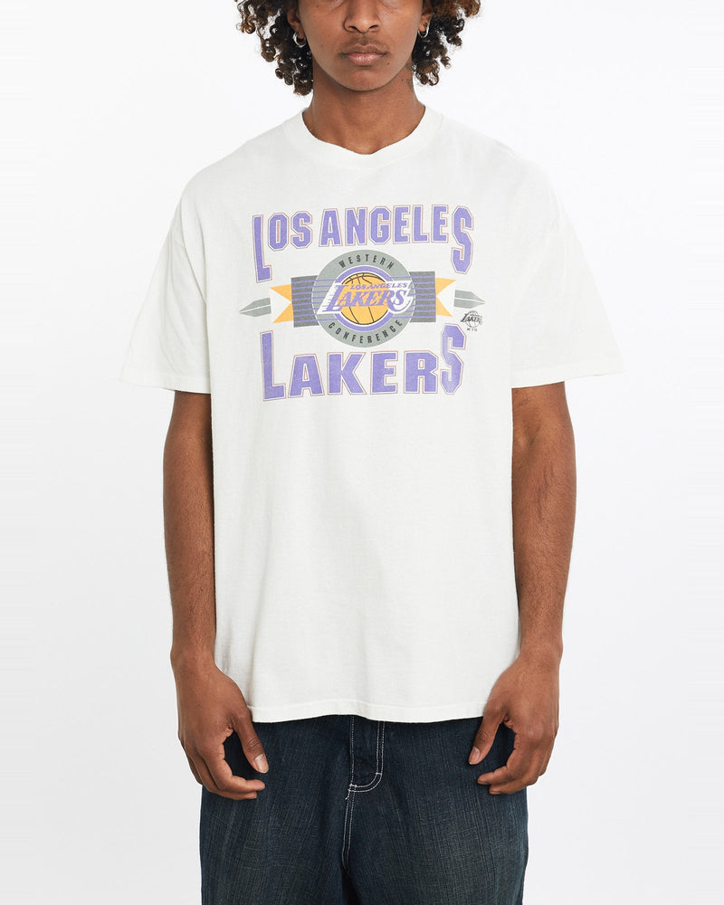 Vintage, 90s, NBA, Los, Angeles, Lakers, Tee, The Real Deal, size large, colour White, newtown, sydney, australia, thrift store, opshop, preloved, secondhand, sustainable, retro, antique, 70s, 80s, 90s, 2000s, 00s, fashion, clothing, streetwear, trendy, garment, style, boutique, store, shop, archive, sale, cheap, best, top, T-Shirts