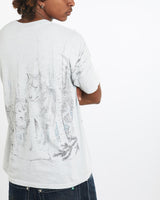 Vintage, Wolf, Wildlife, All, Over, Print, Tee, The Real Deal, size large, colour White, newtown, sydney, australia, thrift store, opshop, preloved, secondhand, sustainable, retro, antique, 70s, 80s, 90s, 2000s, 00s, fashion, clothing, streetwear, trendy, garment, style, boutique, store, shop, archive, sale, cheap, best, top, T-Shirts