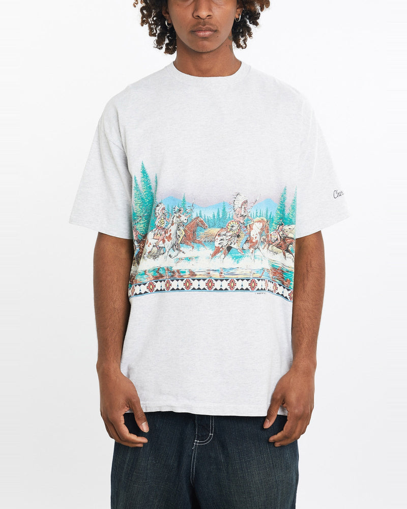 Vintage, 90s, Native, American, Tee, The Real Deal, size large, colour Grey, newtown, sydney, australia, thrift store, opshop, preloved, secondhand, sustainable, retro, antique, 70s, 80s, 90s, 2000s, 00s, fashion, clothing, streetwear, trendy, garment, style, boutique, store, shop, archive, sale, cheap, best, top, T-Shirts