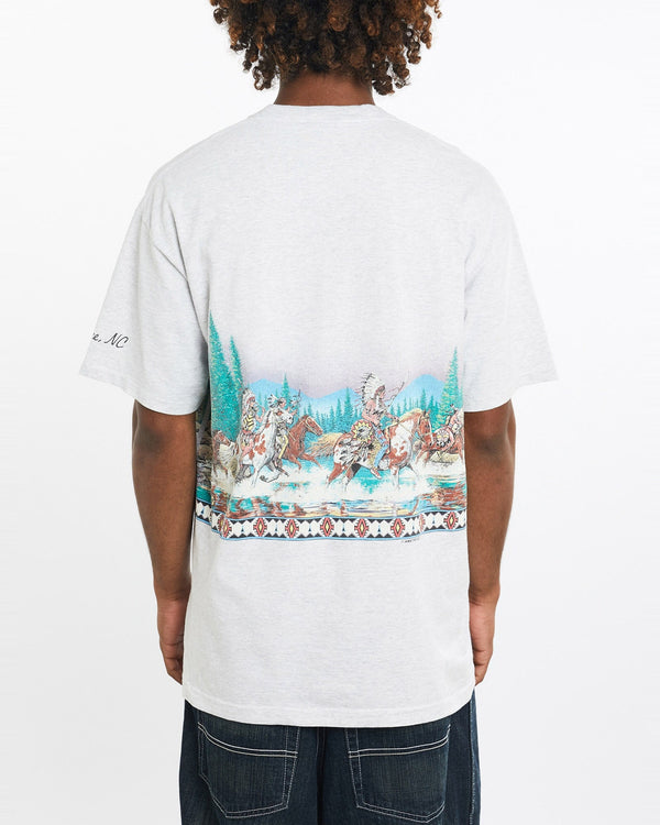 Vintage, 90s, Native, American, Tee, The Real Deal, size large, colour Grey, newtown, sydney, australia, thrift store, opshop, preloved, secondhand, sustainable, retro, antique, 70s, 80s, 90s, 2000s, 00s, fashion, clothing, streetwear, trendy, garment, style, boutique, store, shop, archive, sale, cheap, best, top, T-Shirts