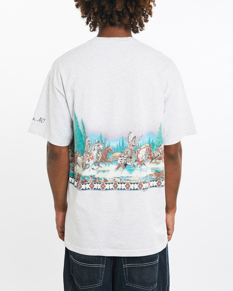 Vintage, 90s, Native, American, Tee, The Real Deal, size large, colour Grey, newtown, sydney, australia, thrift store, opshop, preloved, secondhand, sustainable, retro, antique, 70s, 80s, 90s, 2000s, 00s, fashion, clothing, streetwear, trendy, garment, style, boutique, store, shop, archive, sale, cheap, best, top, T-Shirts