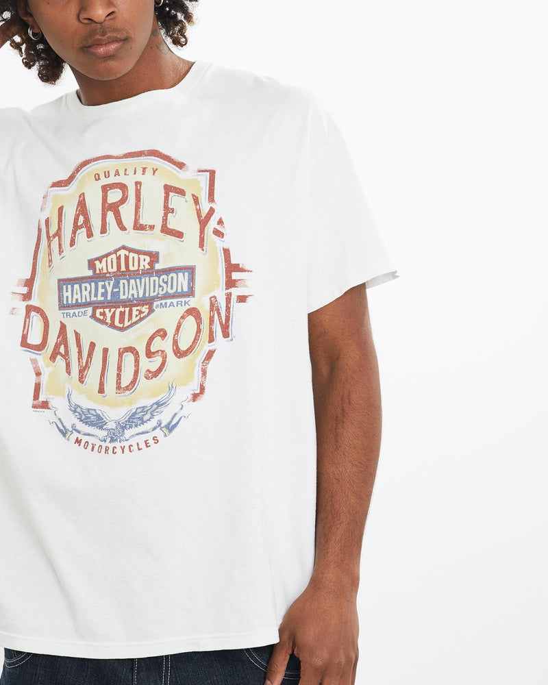 Vintage, Harley, Davidson, Tee, The Real Deal, size large, colour White, newtown, sydney, australia, thrift store, opshop, preloved, secondhand, sustainable, retro, antique, 70s, 80s, 90s, 2000s, 00s, fashion, clothing, streetwear, trendy, garment, style, boutique, store, shop, archive, sale, cheap, best, top, T-Shirts