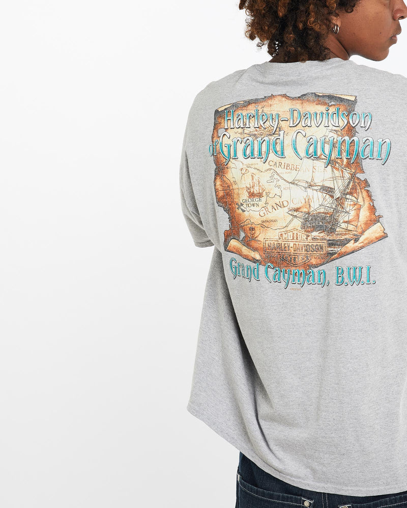 Vintage, Harley, Davidson, Grand, Cayman, Tee, The Real Deal, size large, colour Grey, newtown, sydney, australia, thrift store, opshop, preloved, secondhand, sustainable, retro, antique, 70s, 80s, 90s, 2000s, 00s, fashion, clothing, streetwear, trendy, garment, style, boutique, store, shop, archive, sale, cheap, best, top, T-Shirts