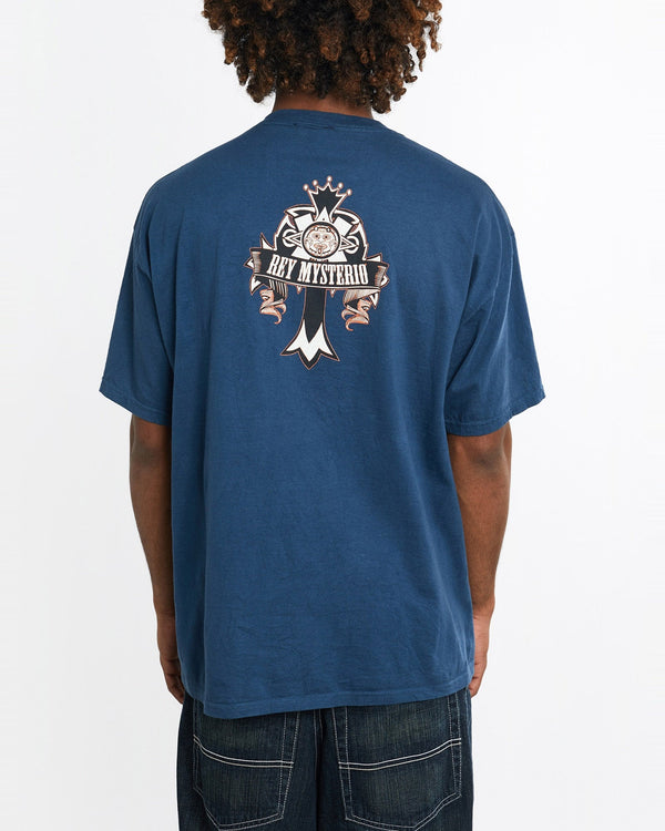 Vintage, WWE, Rey, Mysterio', Tee, The Real Deal, size large, colour Blue, newtown, sydney, australia, thrift store, opshop, preloved, secondhand, sustainable, retro, antique, 70s, 80s, 90s, 2000s, 00s, fashion, clothing, streetwear, trendy, garment, style, boutique, store, shop, archive, sale, cheap, best, top, T-Shirts