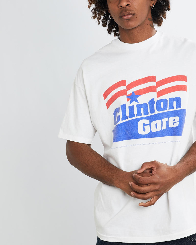 Vintage, 1992, Clinton, Gore, Tee, The Real Deal, size large, colour White, newtown, sydney, australia, thrift store, opshop, preloved, secondhand, sustainable, retro, antique, 70s, 80s, 90s, 2000s, 00s, fashion, clothing, streetwear, trendy, garment, style, boutique, store, shop, archive, sale, cheap, best, top, T-Shirts