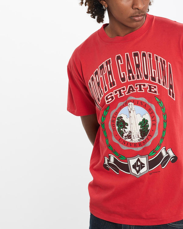 Vintage, 1991, NCAA, North, Carolina, State, University, Tee, The Real Deal, size medium, colour Red, newtown, sydney, australia, thrift store, opshop, preloved, secondhand, sustainable, retro, antique, 70s, 80s, 90s, 2000s, 00s, fashion, clothing, streetwear, trendy, garment, style, boutique, store, shop, archive, sale, cheap, best, top, T-Shirts