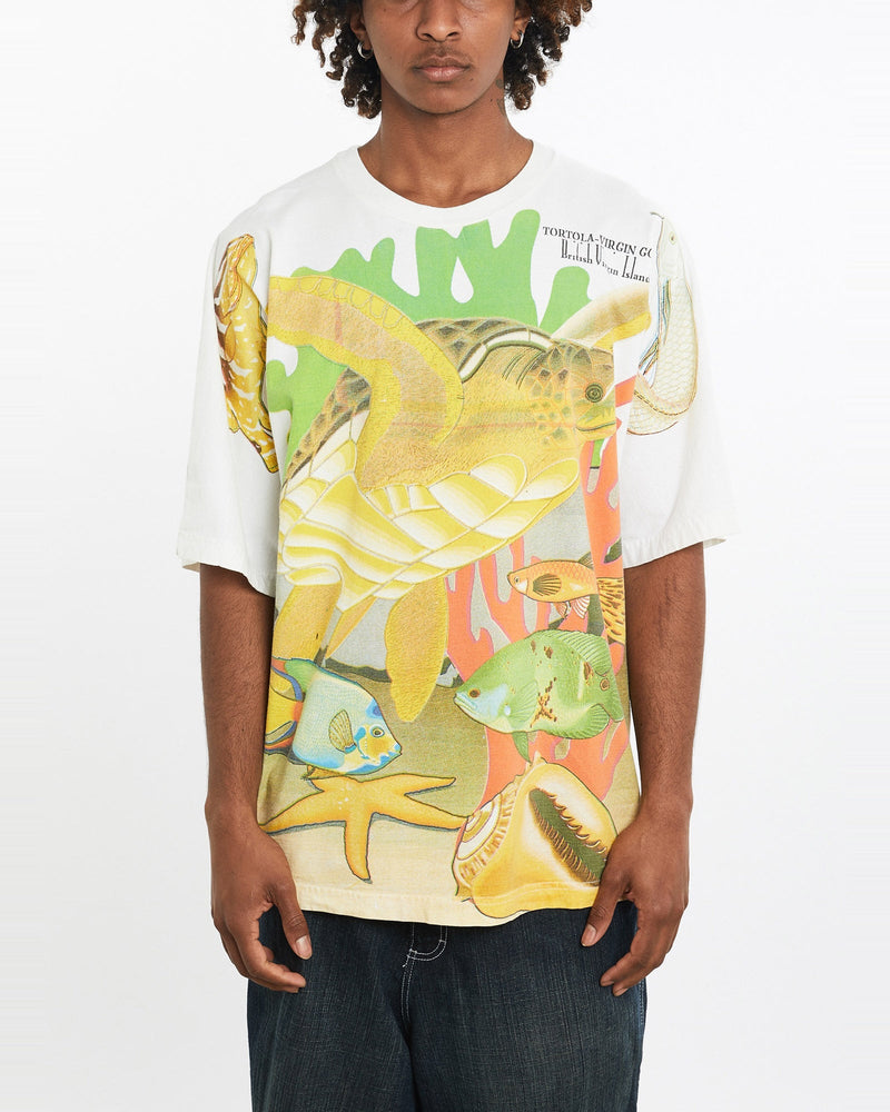 Vintage, 90s, Sea, Turtle, All, Over, Print, Tee, The Real Deal, size large, colour Multicolour, newtown, sydney, australia, thrift store, opshop, preloved, secondhand, sustainable, retro, antique, 70s, 80s, 90s, 2000s, 00s, fashion, clothing, streetwear, trendy, garment, style, boutique, store, shop, archive, sale, cheap, best, top, T-Shirts