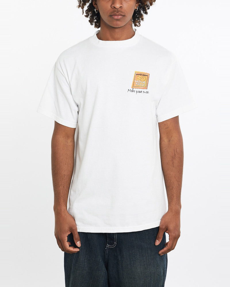 Vintage, World, Vision, 30, Hour, Famine", Tee, The Real Deal, size large, colour White, newtown, sydney, australia, thrift store, opshop, preloved, secondhand, sustainable, retro, antique, 70s, 80s, 90s, 2000s, 00s, fashion, clothing, streetwear, trendy, garment, style, boutique, store, shop, archive, sale, cheap, best, top, T-Shirts