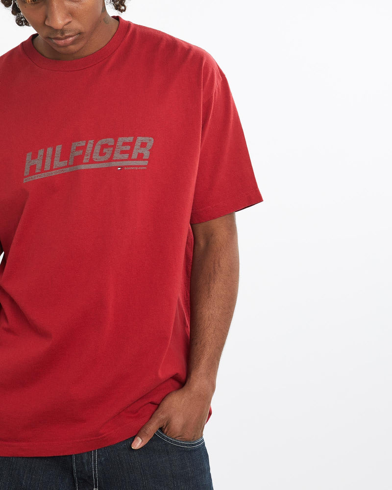 Vintage, Tommy, Hilfiger, Athletics, Tee, The Real Deal, size large, colour Red, newtown, sydney, australia, thrift store, opshop, preloved, secondhand, sustainable, retro, antique, 70s, 80s, 90s, 2000s, 00s, fashion, clothing, streetwear, trendy, garment, style, boutique, store, shop, archive, sale, cheap, best, top, T-Shirts
