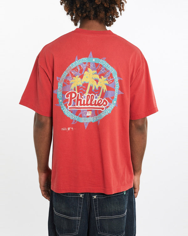 Vintage, 1992, MLB, Philadelphia, Phillies, Tee, The Real Deal, size large, colour Red, newtown, sydney, australia, thrift store, opshop, preloved, secondhand, sustainable, retro, antique, 70s, 80s, 90s, 2000s, 00s, fashion, clothing, streetwear, trendy, garment, style, boutique, store, shop, archive, sale, cheap, best, top, T-Shirts