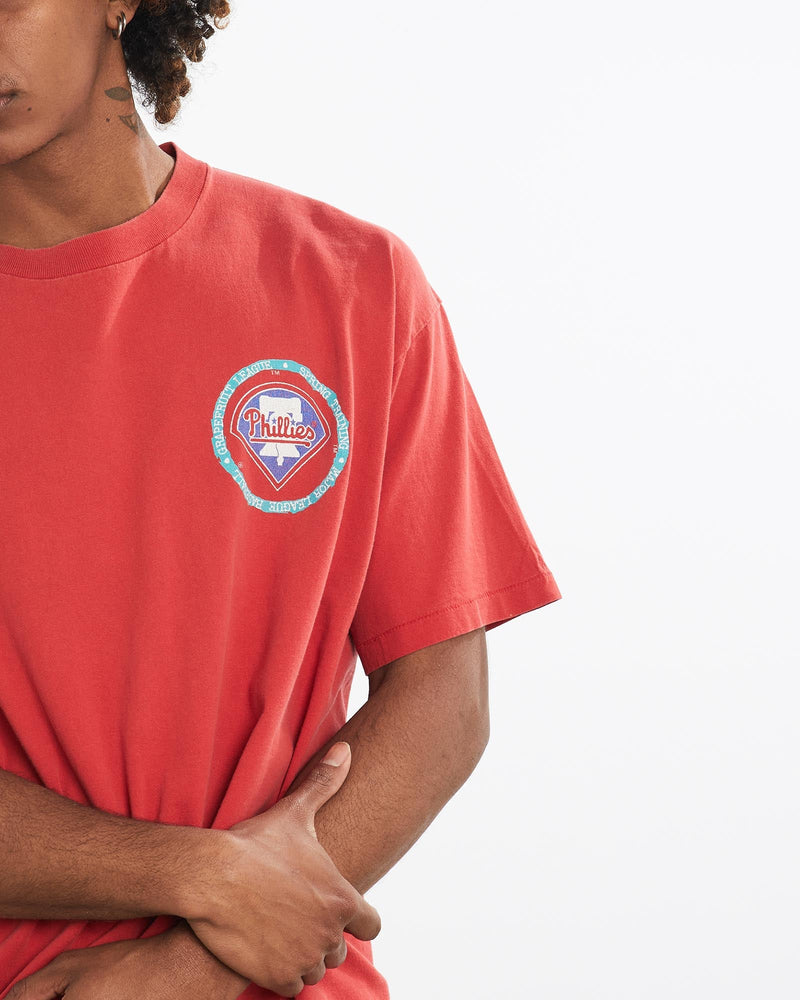 Vintage, 1992, MLB, Philadelphia, Phillies, Tee, The Real Deal, size large, colour Red, newtown, sydney, australia, thrift store, opshop, preloved, secondhand, sustainable, retro, antique, 70s, 80s, 90s, 2000s, 00s, fashion, clothing, streetwear, trendy, garment, style, boutique, store, shop, archive, sale, cheap, best, top, T-Shirts