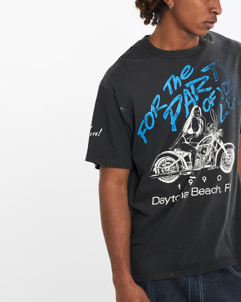 Vintage, 1990, Daytona, Beach, Tee, The Real Deal, size large, colour Black, newtown, sydney, australia, thrift store, opshop, preloved, secondhand, sustainable, retro, antique, 70s, 80s, 90s, 2000s, 00s, fashion, clothing, streetwear, trendy, garment, style, boutique, store, shop, archive, sale, cheap, best, top, T-Shirts