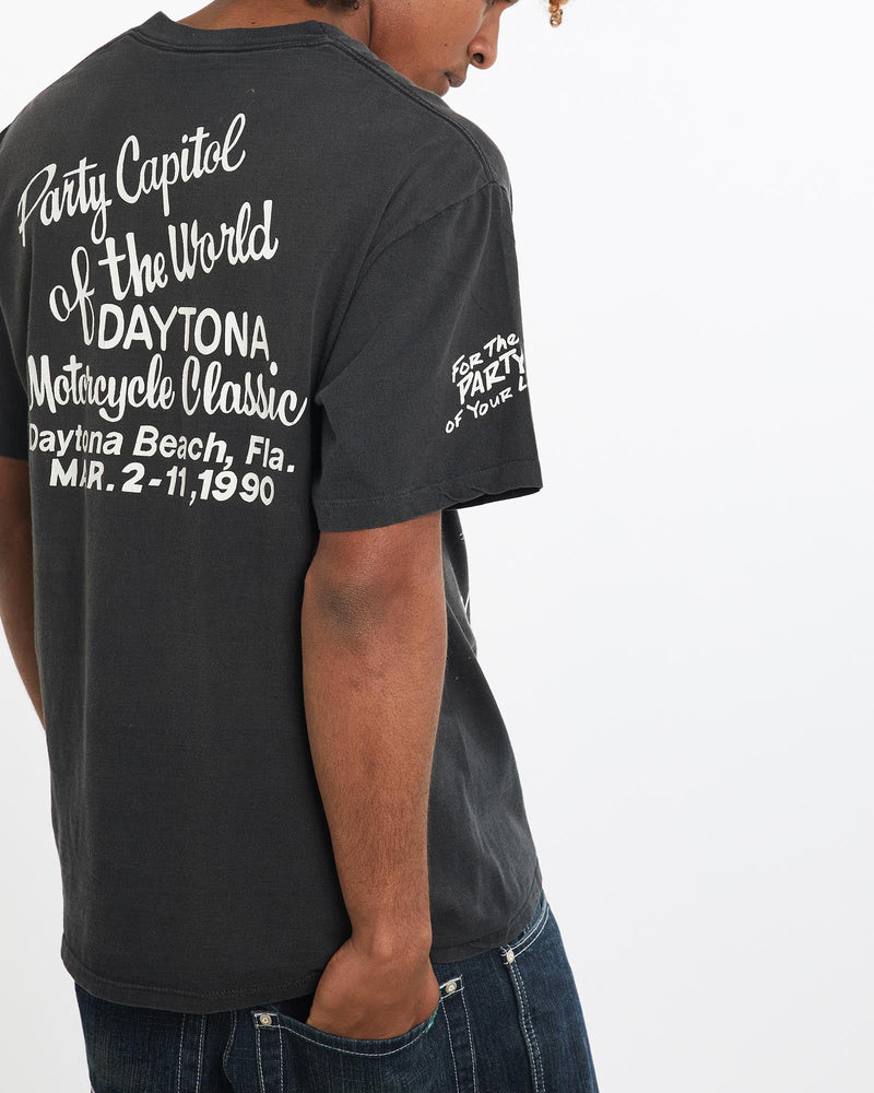 Vintage, 1990, Daytona, Beach, Tee, The Real Deal, size large, colour Black, newtown, sydney, australia, thrift store, opshop, preloved, secondhand, sustainable, retro, antique, 70s, 80s, 90s, 2000s, 00s, fashion, clothing, streetwear, trendy, garment, style, boutique, store, shop, archive, sale, cheap, best, top, T-Shirts