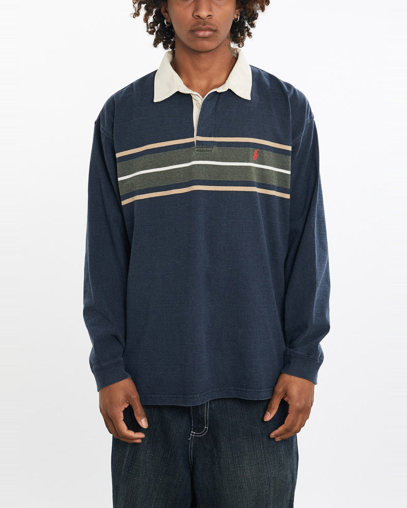 Vintage, 90s, Polo, Ralph, Lauren, Rugby, Shirt, The Real Deal, size large, colour Navy, newtown, sydney, australia, thrift store, opshop, preloved, secondhand, sustainable, retro, antique, 70s, 80s, 90s, 2000s, 00s, fashion, clothing, streetwear, trendy, garment, style, boutique, store, shop, archive, sale, cheap, best, top, Shirts