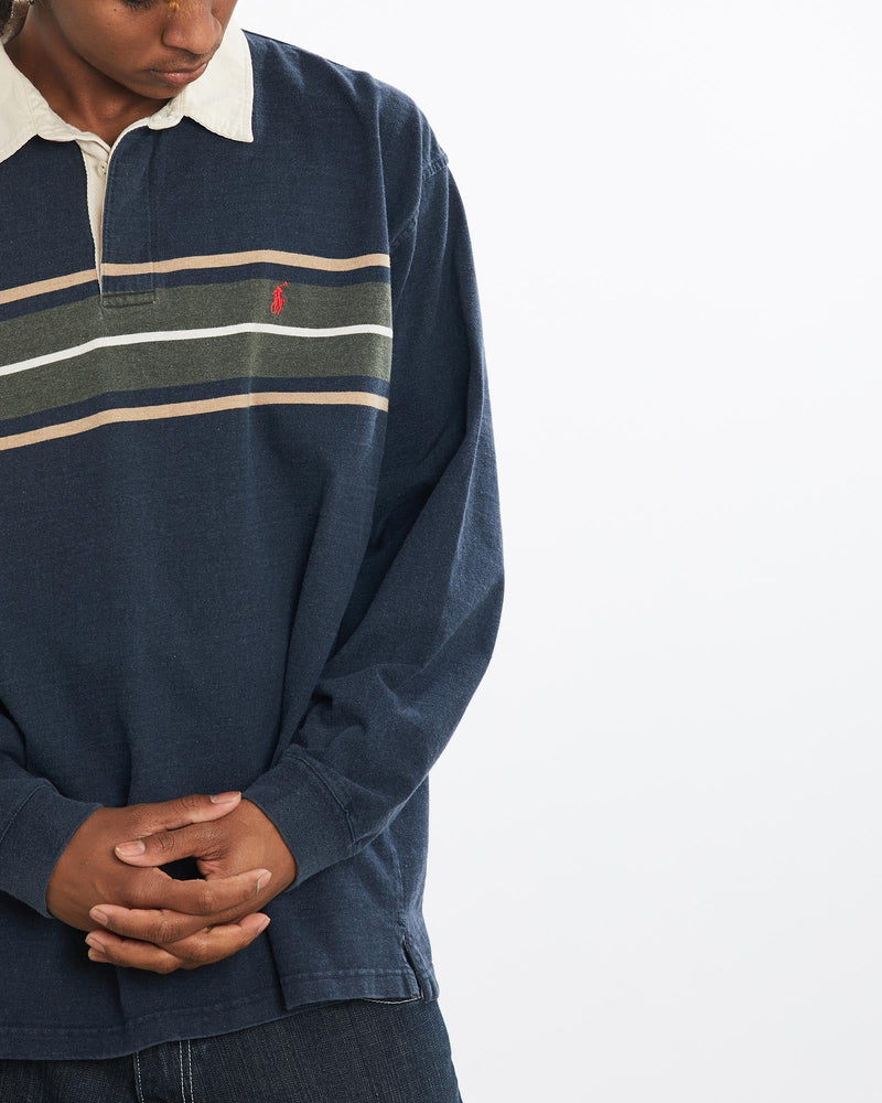 Vintage, 90s, Polo, Ralph, Lauren, Rugby, Shirt, The Real Deal, size large, colour Navy, newtown, sydney, australia, thrift store, opshop, preloved, secondhand, sustainable, retro, antique, 70s, 80s, 90s, 2000s, 00s, fashion, clothing, streetwear, trendy, garment, style, boutique, store, shop, archive, sale, cheap, best, top, Shirts