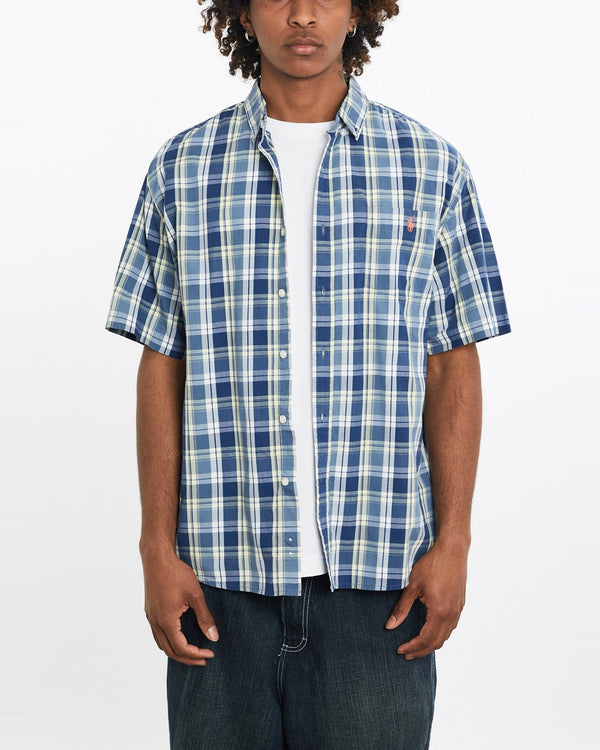 Vintage, 90s, Polo, Ralph, Lauren, Short, Sleeve, Button, Up, Shirt, The Real Deal, size large, colour Blue, newtown, sydney, australia, thrift store, opshop, preloved, secondhand, sustainable, retro, antique, 70s, 80s, 90s, 2000s, 00s, fashion, clothing, streetwear, trendy, garment, style, boutique, store, shop, archive, sale, cheap, best, top, Shirts