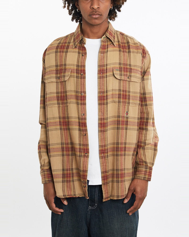 Vintage, 90s, Tommy, Hilfiger, Button, Up, Shirt, The Real Deal, size large, colour Beige, newtown, sydney, australia, thrift store, opshop, preloved, secondhand, sustainable, retro, antique, 70s, 80s, 90s, 2000s, 00s, fashion, clothing, streetwear, trendy, garment, style, boutique, store, shop, archive, sale, cheap, best, top, Shirts