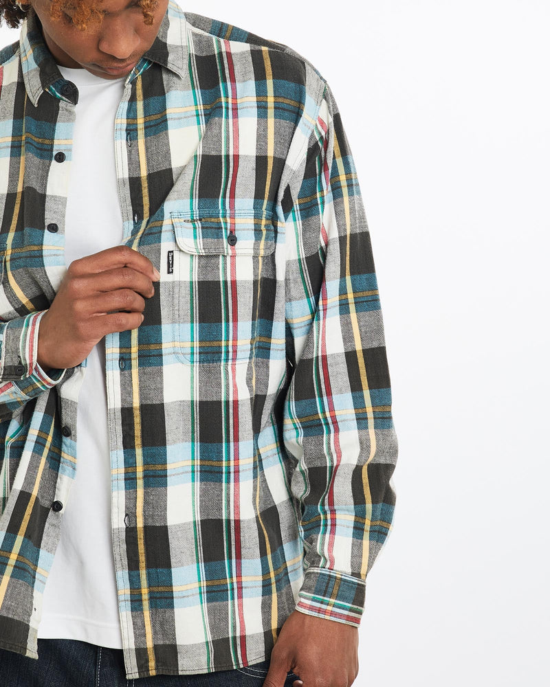 Vintage, 90s, Levi's, "Big, E", Flannelette, Button, Up, Shirt, The Real Deal, size large, colour Multicolour, newtown, sydney, australia, thrift store, opshop, preloved, secondhand, sustainable, retro, antique, 70s, 80s, 90s, 2000s, 00s, fashion, clothing, streetwear, trendy, garment, style, boutique, store, shop, archive, sale, cheap, best, top, Shirts