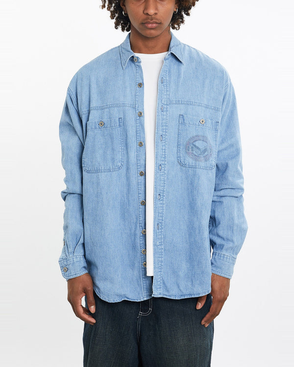 Vintage, Harley, Davidson, Denim, Button, Up, Shirt, The Real Deal, size large, colour Blue, newtown, sydney, australia, thrift store, opshop, preloved, secondhand, sustainable, retro, antique, 70s, 80s, 90s, 2000s, 00s, fashion, clothing, streetwear, trendy, garment, style, boutique, store, shop, archive, sale, cheap, best, top, Shirts