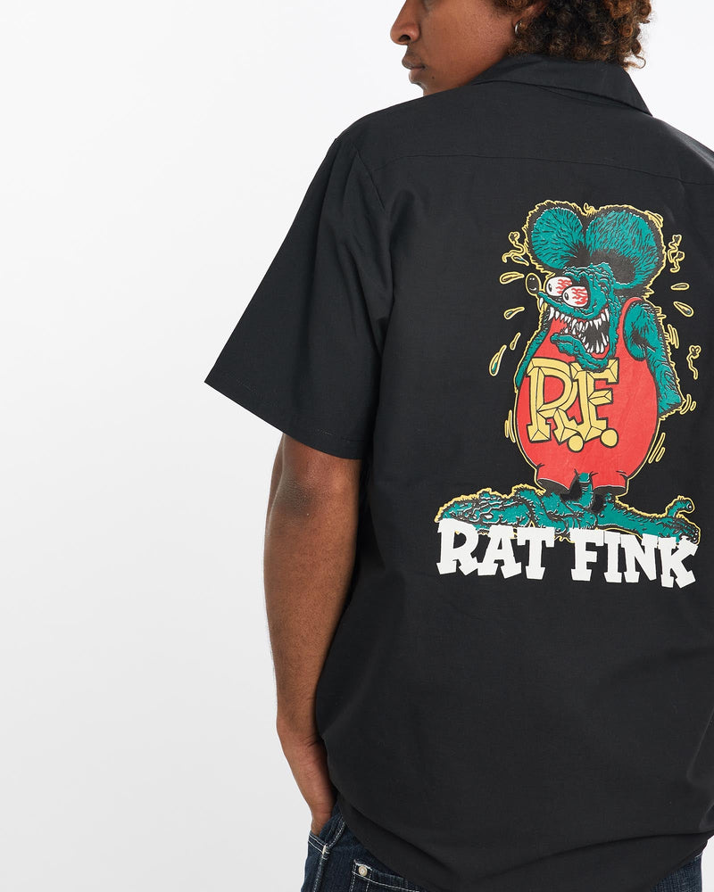 Vintage, Rat, Fink, Mechanic, Shirt, The Real Deal, size large, colour Black, newtown, sydney, australia, thrift store, opshop, preloved, secondhand, sustainable, retro, antique, 70s, 80s, 90s, 2000s, 00s, fashion, clothing, streetwear, trendy, garment, style, boutique, store, shop, archive, sale, cheap, best, top, Shirts