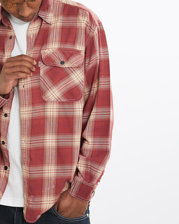 Vintage, 90s, Levi's, Flannelette, Button, Up, Shirt, The Real Deal, size large, colour Red, newtown, sydney, australia, thrift store, opshop, preloved, secondhand, sustainable, retro, antique, 70s, 80s, 90s, 2000s, 00s, fashion, clothing, streetwear, trendy, garment, style, boutique, store, shop, archive, sale, cheap, best, top, Shirts