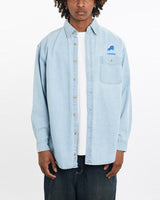 Vintage, Lee, Sport, Detroit, Lions, Denim, Button, Up, Shirt, The Real Deal, size large, colour Blue, newtown, sydney, australia, thrift store, opshop, preloved, secondhand, sustainable, retro, antique, 70s, 80s, 90s, 2000s, 00s, fashion, clothing, streetwear, trendy, garment, style, boutique, store, shop, archive, sale, cheap, best, top, Shirts