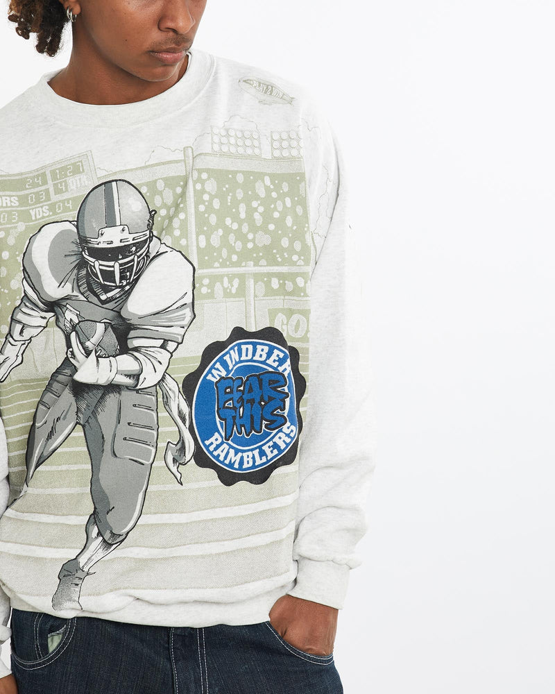 Vintage, Windber, Ramblers, All, Over, Print, Sweatshirt, The Real Deal, size large, colour White, newtown, sydney, australia, thrift store, opshop, preloved, secondhand, sustainable, retro, antique, 70s, 80s, 90s, 2000s, 00s, fashion, clothing, streetwear, trendy, garment, style, boutique, store, shop, archive, sale, cheap, best, top, Sweats and hoodies